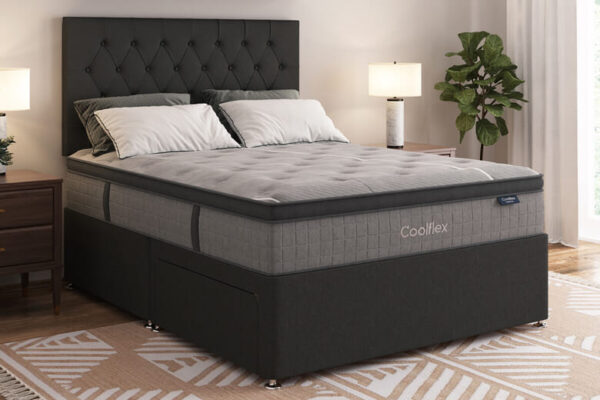 Coolflex Hybrid ICE Mattress + Premium Divan Bed, Bednextday_Silver, No Storage, Single