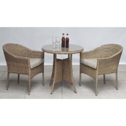 Derya Glass Top Garden Bistro Set With 2 Armchairs In Brown