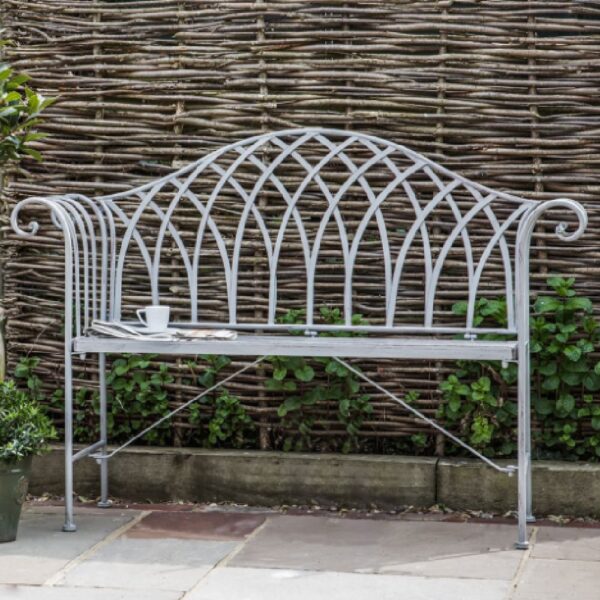 Dickson Outdoor Metal Seating Bench In Distressed Grey
