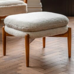 Dotson Fabric Footstool With Wooden Frame In Cream