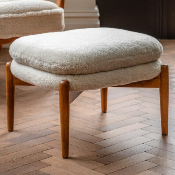 Dotson Fabric Footstool With Wooden Frame In Cream