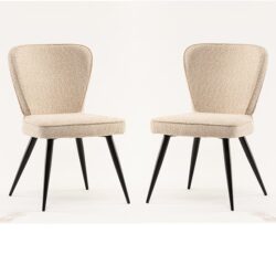 Finn Linen Boucle Fabric Dining Chairs In Pair
