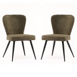 Finn Olive Boucle Fabric Dining Chairs In Pair