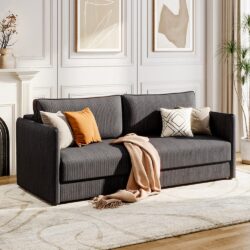 Grey 3-Seater Sleeper Sofa Bed polyester/corduroy