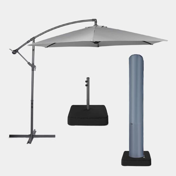 Grey 3m Cantilever Parasol, Base & Cover Set