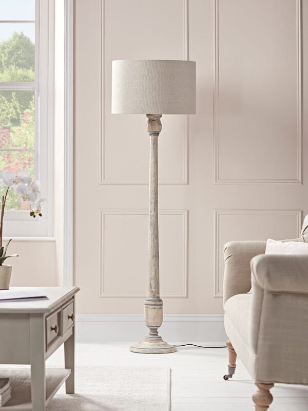 Grey Washed Turned Floor Lamp
