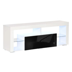HOMCOM 140cm TV Stand Cabinet High Gloss Media TV Stand Unit with LED RGB Light and Storage Shelf for 55 inch TV Black and White Aosom UK