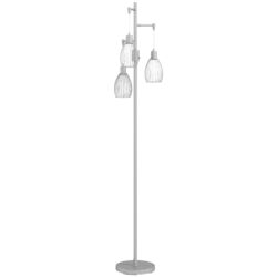 HOMCOM 170cm Industrial 3-Light Floor Lamp, Dimmable Standing Lamp with Steel Lampshades for Living Room, Bedroom, Dinging Room, Study, Silver Tone