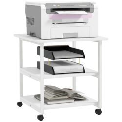 HOMCOM 3-Tier Printer Stand w/ Storage Shelf, Mobile Printer Table on Wheels, 50 x 50 x 52.5cm Rolling Printer Cart for Home Office, White Aosom UK