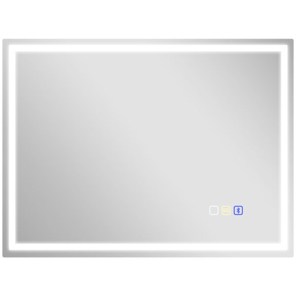 HOMCOM 60 x 80 cm Anti-Fog LED Bathroom Mirror, with Bluetooth and Clock - Silver Tone
