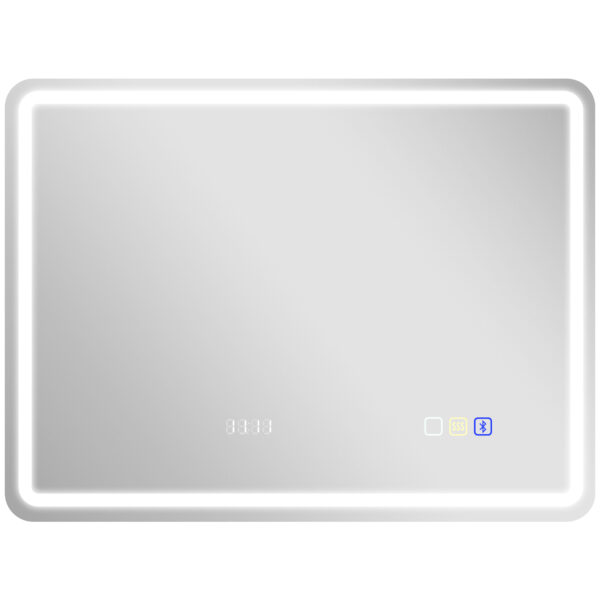 HOMCOM 60 x 80 cm Bluetooth LED Bathroom Mirror with Clock Anti-Fog - Silver Tone