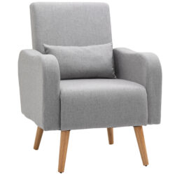 HOMCOM Accent Chair, Linen-Touch Armchair, Upholstered Leisure Lounge Sofa, Club Chair with Wooden Frame, Grey Aosom UK