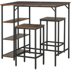 HOMCOM Bar Table and Stools w/ 2 Stools & Side Shelf, Dining Table Set w/ Industrial Bar Height, Coffee Table for Kitchen, Dinette Aosom UK
