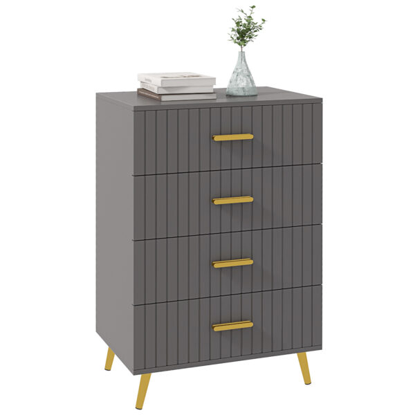 HOMCOM Bedroom Chest of Drawers, Modern 4-Drawer Dresser, Storage Drawer Unit with Aluminium Legs, Dark Grey Aosom UK