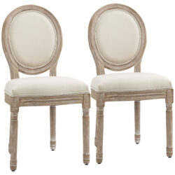 HOMCOM Dining Chairs Set of 2, French-Style Kitchen Chairs, Armless Accent Chairs with Backrest and Linen-Touch Upholstery, Cream Aosom UK
