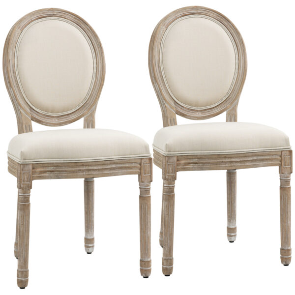 HOMCOM Dining Chairs Set of 2, French-Style Kitchen Chairs, Armless Accent Chairs with Backrest and Linen-Touch Upholstery, Cream Aosom UK