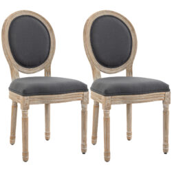 HOMCOM Dining Chairs Set of 2, French-Style Kitchen Chairs, Armless Accent Chairs with Backrest and Linen-Touch Upholstery, Grey Aosom UK