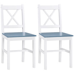 HOMCOM Dining Chairs Set of 2, Pine Wood Kitchen Chairs with Cross Back, Solid Structure for Living Room and Dining Room, White