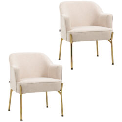 HOMCOM Elegant Accent Chair, Armchair for Living Room, Vanity Chair with Gold Metal Legs, Soft Padded Seat, Set of 2, White Aosom UK