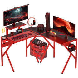HOMCOM Gaming Desk L-Shaped Corner Computer Table for Home Office PC Workstations with Adjustable Monitor Stand , Red