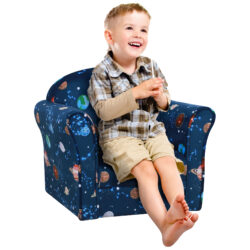 HOMCOM Kids Armchair, Planet Theme with Non-Slip Feet, Sturdy Wooden Frame, Comfortable Seating for Children, Blue Aosom UK