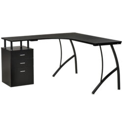HOMCOM L-Shaped Computer Desk Table with Storage Drawer Home Office Corner Industrial Style Workstation, Black