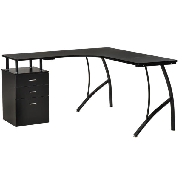 HOMCOM L-Shaped Computer Desk Table with Storage Drawer Home Office Corner Industrial Style Workstation, Black