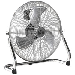HOMCOM Metal Floor Fan, Electric Portable Desk & Table Fan with 3 Speed Settings and 120° Adjustable Tilt, Powerful Airflow for Home Office, Silver Tone