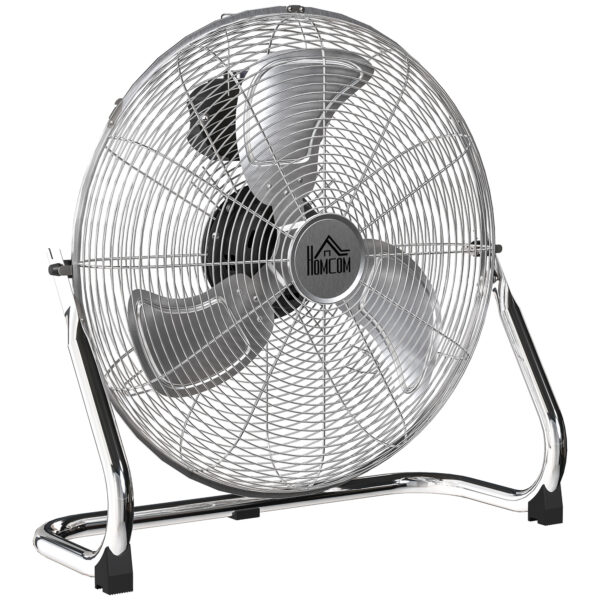 HOMCOM Metal Floor Fan, Electric Portable Desk & Table Fan with 3 Speed Settings and 120° Adjustable Tilt, Powerful Airflow for Home Office, Silver Tone