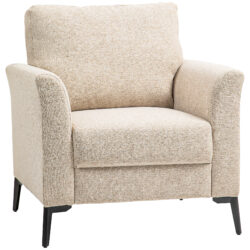 HOMCOM Modern Armchair, Linen Fabric Upholstered Accent Chair with Metal Legs, Wood Frame and Padded Cushion, Beige Aosom UK