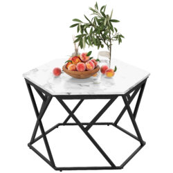 HOMCOM Modern Coffee Table, Cocktail Table with High Gloss Marble Effect Top, Steel Frame, for Living Room, White Marble Aosom UK