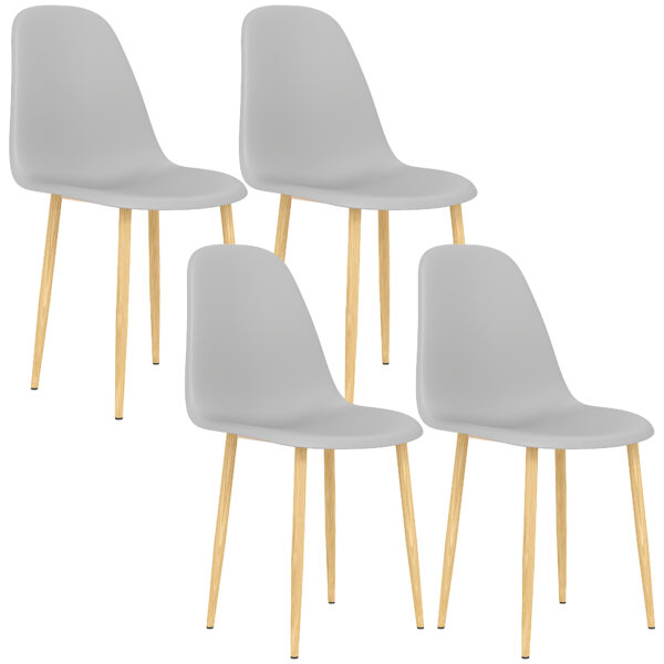 HOMCOM Modern Dining Chairs Set of 4, Kitchen Chairs with Backrest and Steel Legs for Dining Room, Living Room, Grey