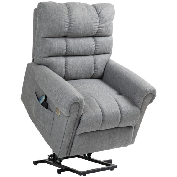 HOMCOM Power Lift Chair for Elderly, Electric Recliner Armchair with Massage and Heat, Type C and USB Ports, Side Pockets, Grey Aosom UK