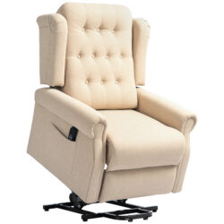 HOMCOM Power Lift Recliner Chair, Wingback Button Tufted Electric Lift Chair for Elderly, Fabric Riser and Reclining Armchair, Beige