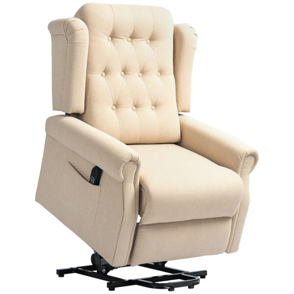 HOMCOM Power Lift Recliner Chair, Wingback Button Tufted Electric Lift Chair for Elderly, Fabric Riser and Reclining Armchair, Beige