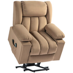 HOMCOM Power Lift Recliner Chair with Vibration Massage and Heat, Electric Lift Chair for Elderly, Overstuffed Fabric Riser and Reclining Armchair with USB Ports, Cup Holders, Light Brown Aosom UK