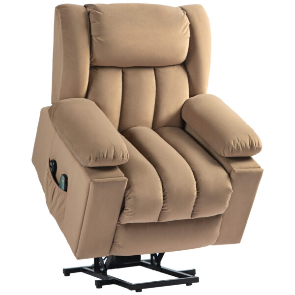 HOMCOM Power Lift Recliner Chair with Vibration Massage and Heat, Electric Lift Chair for Elderly, Overstuffed Fabric Riser and Reclining Armchair with USB Ports, Cup Holders, Light Brown Aosom UK