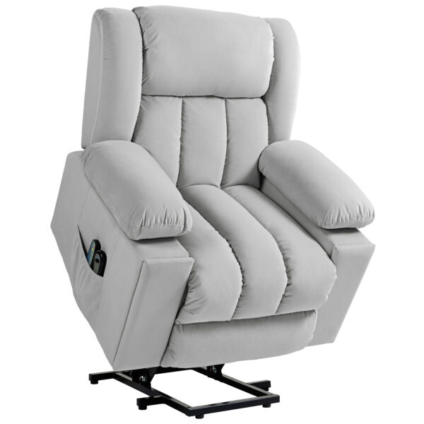 HOMCOM Power Lift Recliner Chair with Vibration Massage and Heat, Electric Lift Chair for Elderly, Overstuffed Fabric Riser and Reclining Armchair with USB Ports, Cup Holders, Light Grey Aosom UK