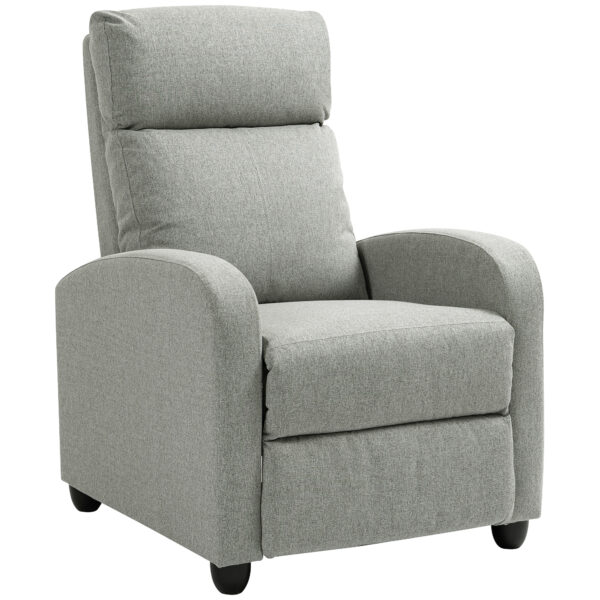 HOMCOM Push Back Recliner Armchair, Linen Fabric Manual Reclining Chair with Adjustable Footrest and Padded Seat for Living Room, Bedroom, Light Grey