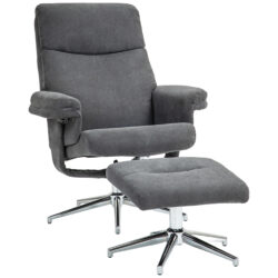 HOMCOM Recliner Chair with Footstool, Upholstered Velvet Fabric Armchair with Adjustable Back, Solid Wood Frame, Charcoal Grey Aosom UK