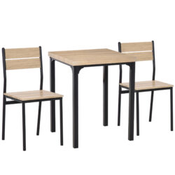 HOMCOM Small Dining Table with 2 Chairs with Natural Wood Finish, Metal Legs, High Back, Table Set for Bistro cafe Kitchen Breakfast Bar Aosom UK