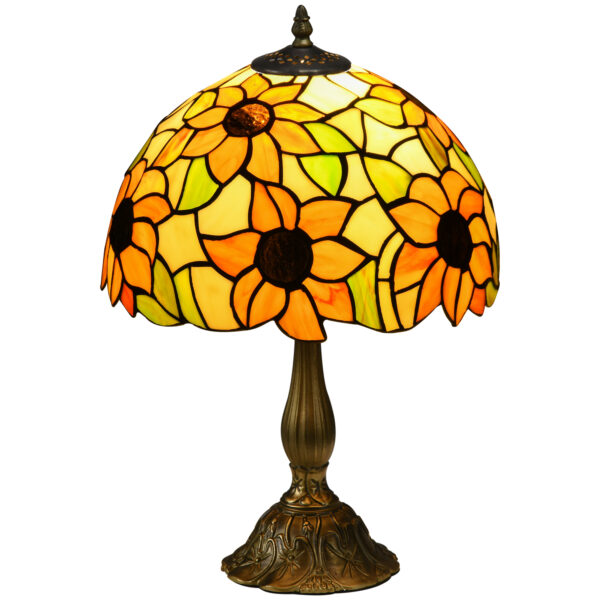 HOMCOM Stained Glass Bedroom Table Lamp, Handmade Antique Bedside Light for Bedroom, Living Room, Decorative Night Light, Orange Sunflower Aosom UK