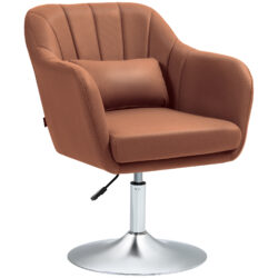 HOMCOM Swivel Accent Chair for Living Room Contemporary Vanity Armchair with Adjustable Height Thick Cushion Lumbar Support Armrest Brown Aosom UK