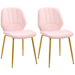HOMCOM Velvet Dining Chairs Set of 2, 2 Piece Dining Room Chairs with Backrest, Padded Seat and Steel Legs, Pink Aosom UK
