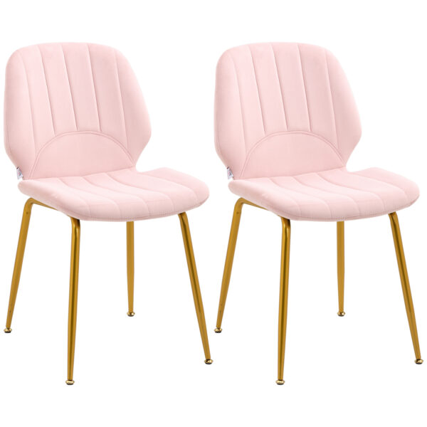 HOMCOM Velvet Dining Chairs Set of 2, 2 Piece Dining Room Chairs with Backrest, Padded Seat and Steel Legs, Pink Aosom UK