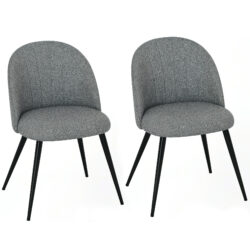 HOMCOM Velvet Dining Chairs Set of 2, Modern Upholstered Kitchen Chairs with Metal Legs, Shell Backrest and Padded Seat for Dining Room, Bedroom, Living Room, Vanity, Grey