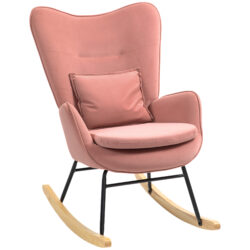 HOMCOM Velvet Rocking Chair Armchair with Lumbar Pillow, Metal Legs and Wood Base for Living Room, Bedroom, Pink Aosom UK
