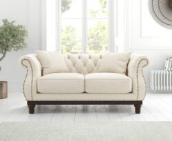 Harrow Chesterfield Ivory Linen Fabric 2 Seater Sofa