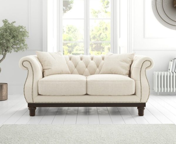 Harrow Chesterfield Ivory Linen Fabric 2 Seater Sofa