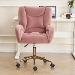 Height-Adjustable Velvet Swivel Chair with Universal Wheels, Metal Base, Ideal for Indoor Office Spaces, 64L x 62W x 92.5-99H cm, Pink Aosom.UK